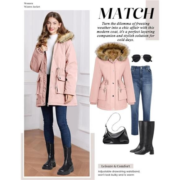 Womens Winter Coat Warm Thicken Puffer Jackets Pink - Picture 5 of 5